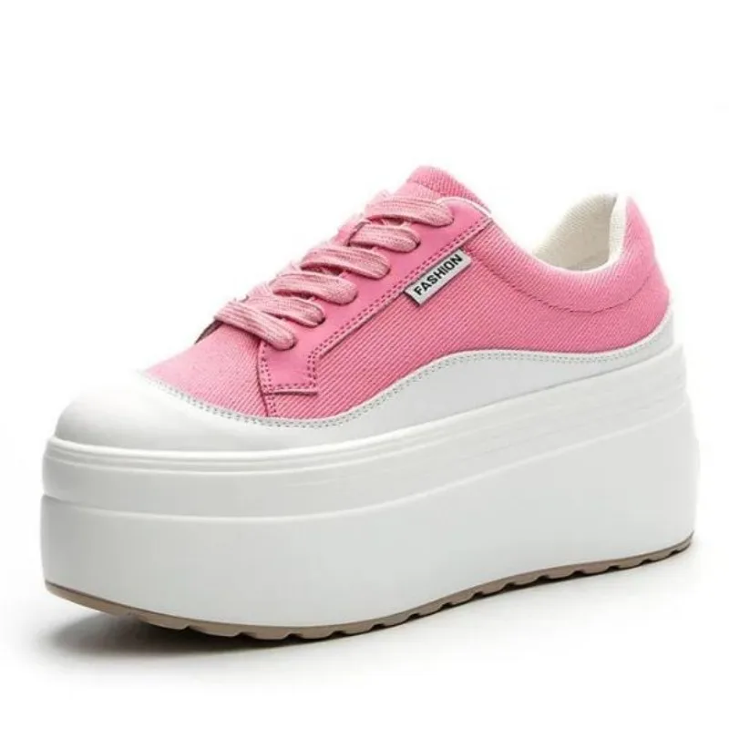 Women Shoes Store - 女性用本革スニーカー,プラットフォームシューズ,隠しヒール,ピンクのウェッジ,さまざまな色,加硫,新しいファッション,8cm,夏