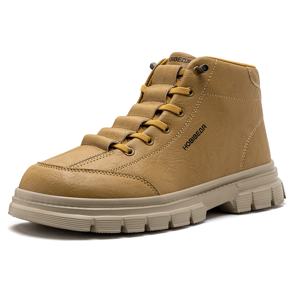 Suede Ankle Boot - HOBIBEAR メンズ ワイドトゥボックス アンクルブーツ 人工革 厚底