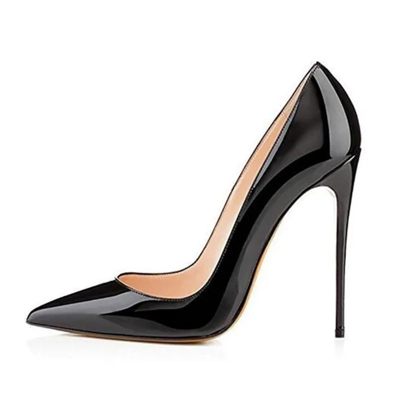 Women Shoes Ysl - 女性パンプスブランドハイヒールブラックパテントレザーポインテッドトゥセクシーなスティレットシューズ女性レディースプラスビッグサイズ 11 12