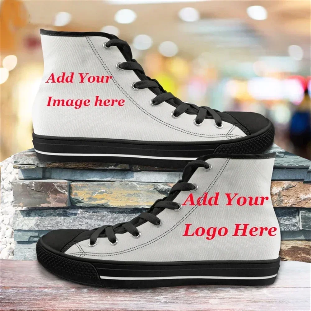 Women Shoes Logo - カスタムあなたのロゴ画像テキスト名プリントシューズユニセックスハイトップキャンバスシューズ女性無料ドロップシッピングレディーススニーカー