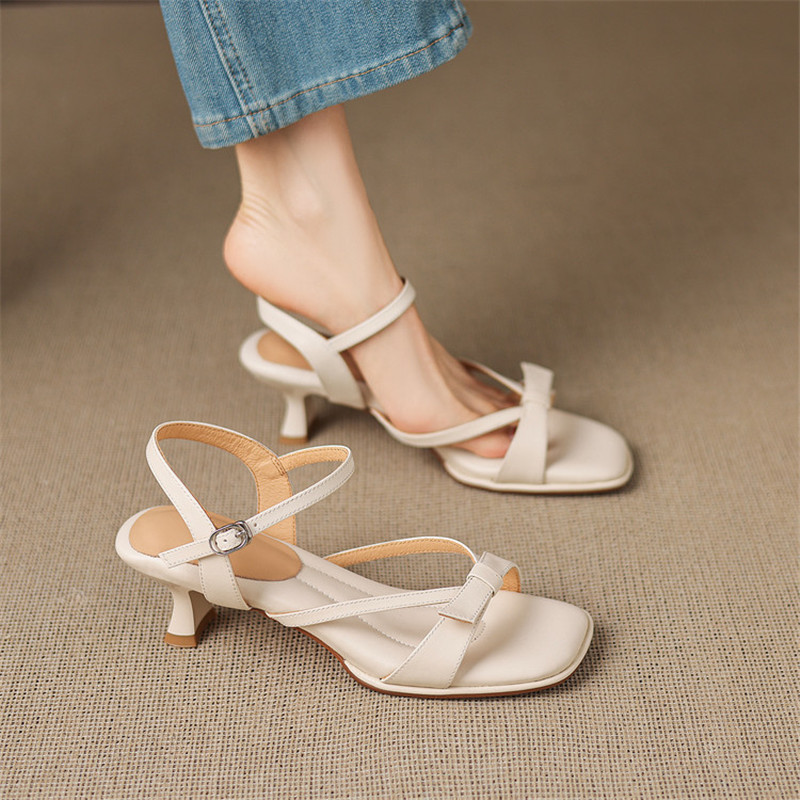 新作サマーサンダル スプリットレザー レディースシューズ ス - Strappy Heeled Sandals のレビューと価格
