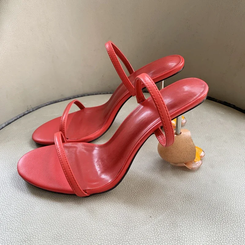 夏ストラップサンダルオープントゥハイヒール奇妙なヒール卵デザ - Strappy Heeled Sandals のレビューと価格