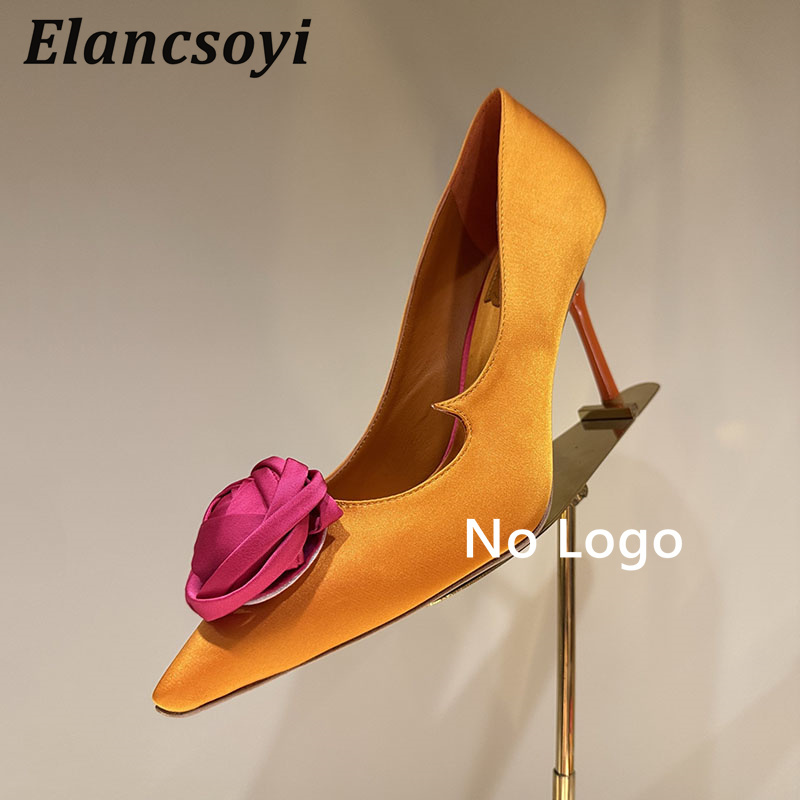 ローズフラワーデコレーションハイヒールレディースサテンポイン - Women Shoes Logo のレビューと価格