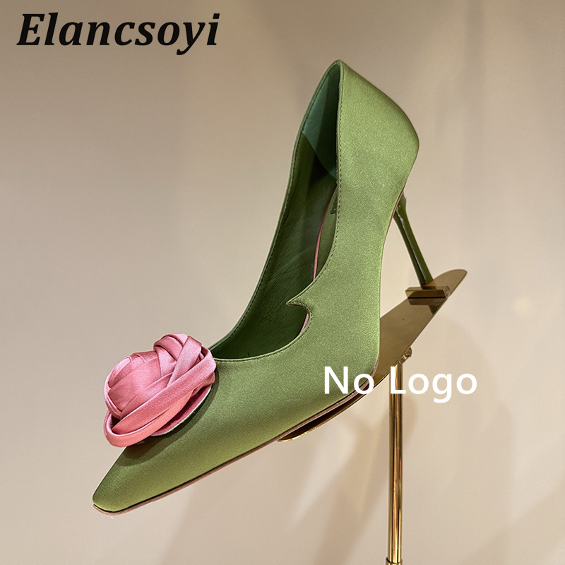 ローズフラワーデコレーションハイヒールレディースサテンポイン - Women Shoes Logo のレビューと価格
