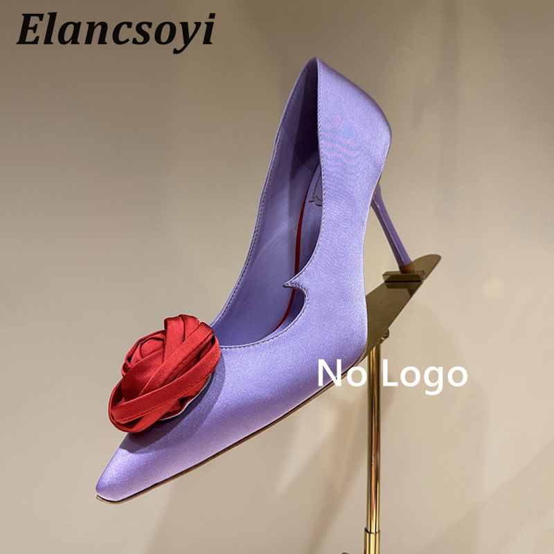 ローズフラワーデコレーションハイヒールレディースサテンポイン - Women Shoes Logo のレビューと価格