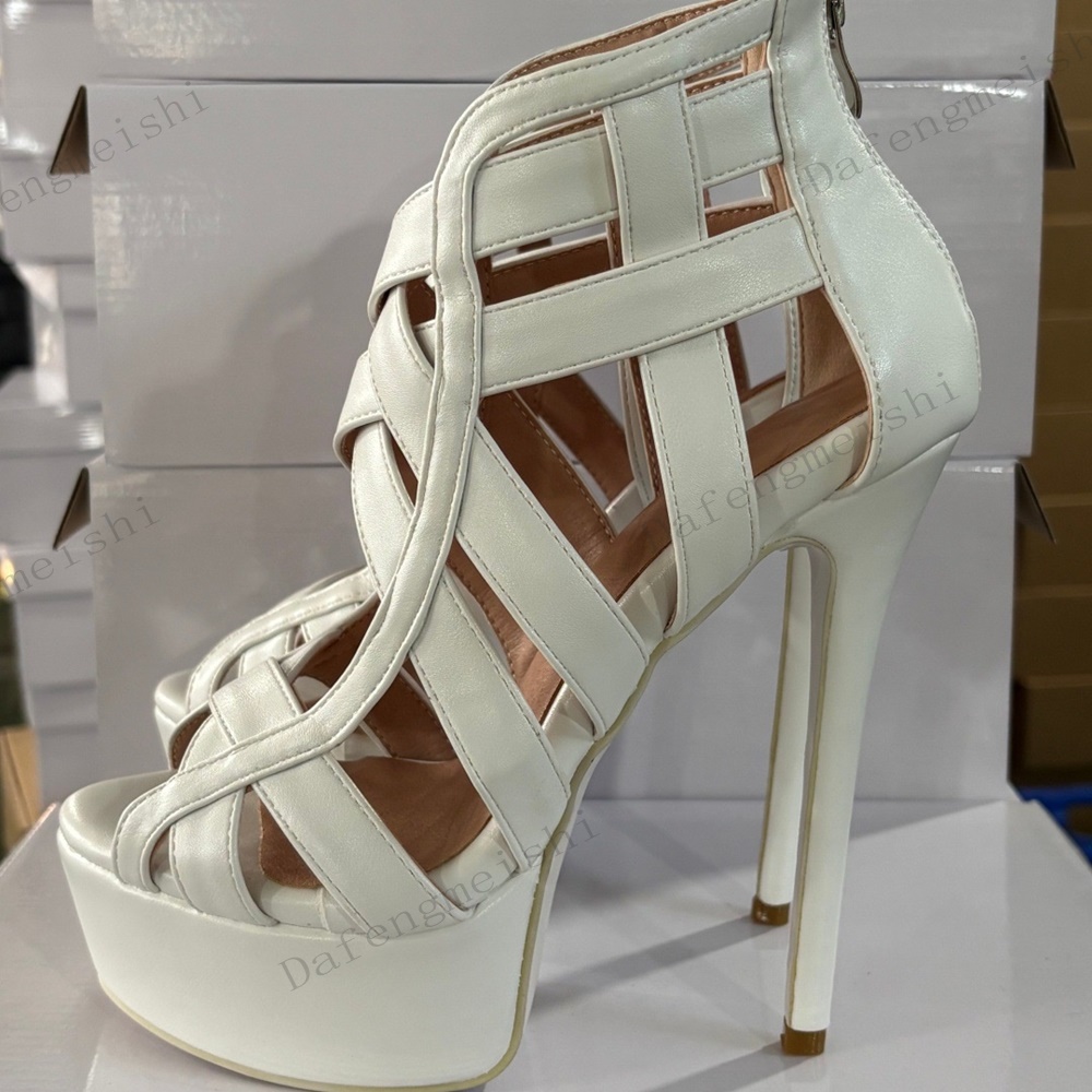 女性用ピープトゥプラットフォームハイヒールサンダル、カットア - Strappy Heeled Sandals のレビューと価格