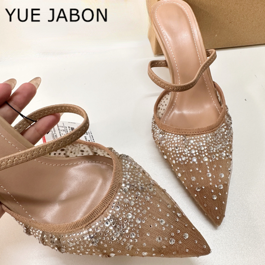 メッシュラインストーンハイヒールサンダル女性ファッションデザ - Women Shoes Ysl のレビューと価格