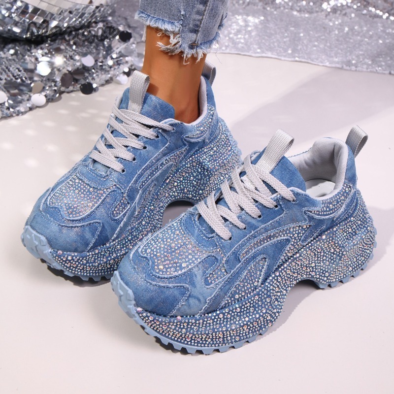 ファッションラインストーン女性のチャンキースニーカー厚底レー - Women Shoes Store のレビューと価格