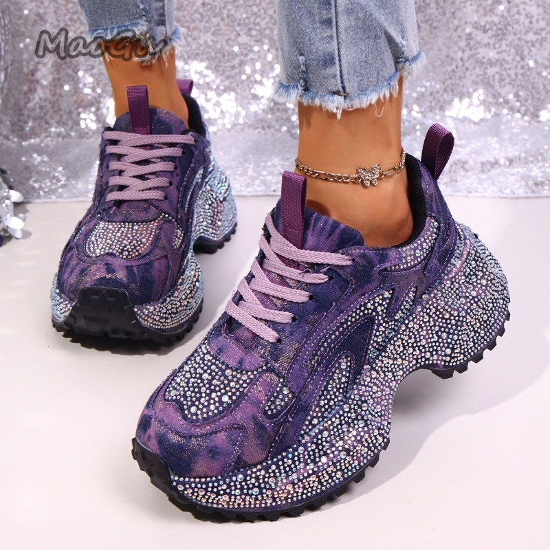 ファッションラインストーン女性のチャンキースニーカー厚底レー - Women Shoes Store のレビューと価格