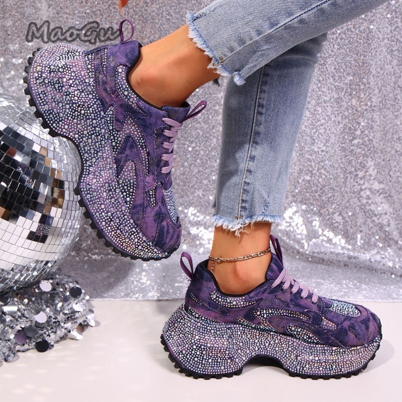 ファッションラインストーン女性のチャンキースニーカー厚底レー - Women Shoes Store のレビューと価格